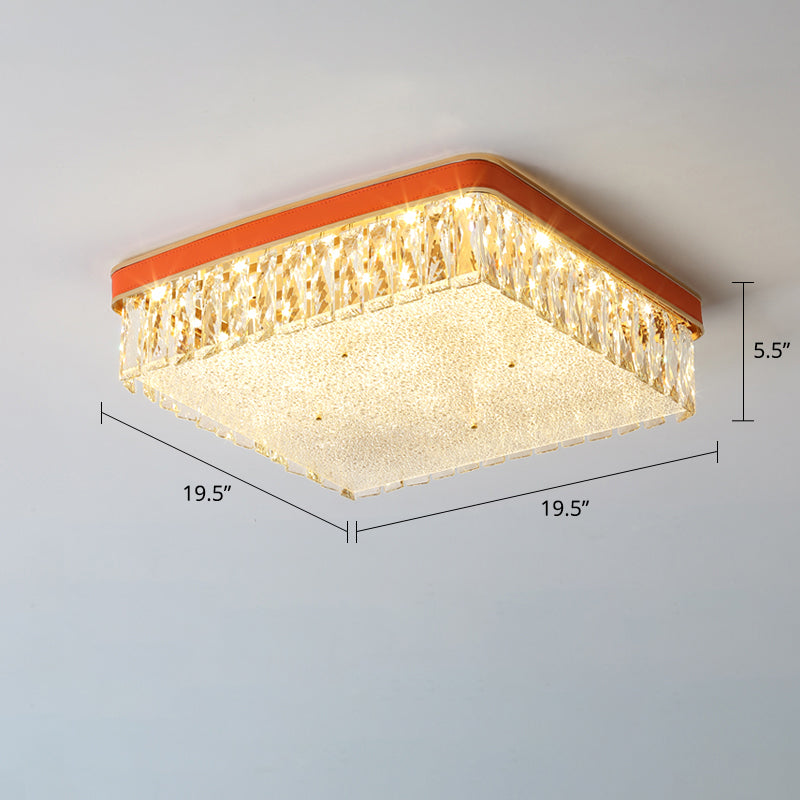 Geometric Shape LED Flush Mount Fixture Simplicity K9 Crystal Bedroom Flush Ceiling Light Orange 19.5" Square Plate Clearhalo 'Ceiling Lights' 'Close To Ceiling Lights' 'Close to ceiling' 'Flush mount' Lighting' 2336175