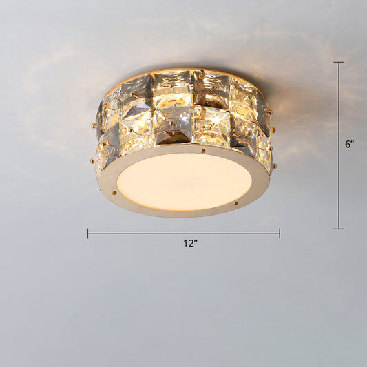 Minimalism Drum Ceiling Mount Fixture Clear Crystal Block Bedroom LED Flush Mount Light Clear 12" Clearhalo 'Ceiling Lights' 'Close To Ceiling Lights' 'Close to ceiling' 'Flush mount' Lighting' 2336178