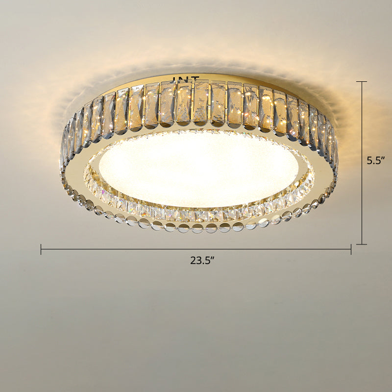 Geometrical Flush Mount Lighting Fixture Minimalistic Crystal Clear Ceiling Lamp for Bedroom Clear 23.5" Round Clearhalo 'Ceiling Lights' 'Close To Ceiling Lights' 'Close to ceiling' 'Flush mount' Lighting' 2336198