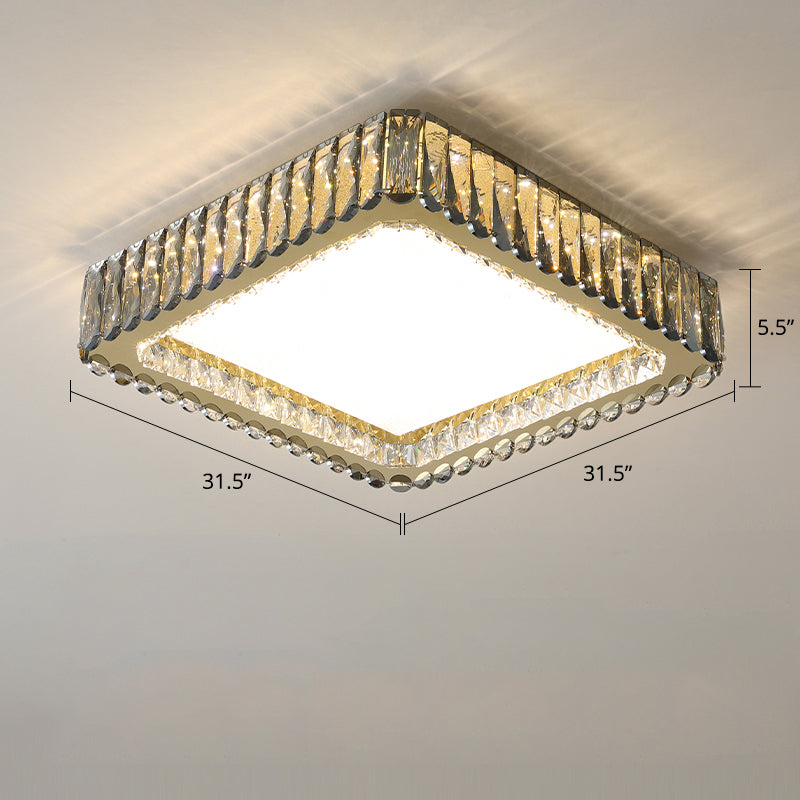 Geometrical Flush Mount Lighting Fixture Minimalistic Crystal Clear Ceiling Lamp for Bedroom Clear 31.5" Square Plate Clearhalo 'Ceiling Lights' 'Close To Ceiling Lights' 'Close to ceiling' 'Flush mount' Lighting' 2336199