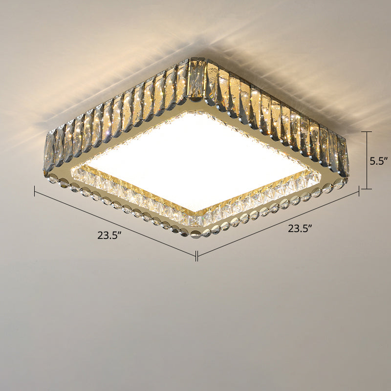 Geometrical Flush Mount Lighting Fixture Minimalistic Crystal Clear Ceiling Lamp for Bedroom Clear 23.5" Square Plate Clearhalo 'Ceiling Lights' 'Close To Ceiling Lights' 'Close to ceiling' 'Flush mount' Lighting' 2336204