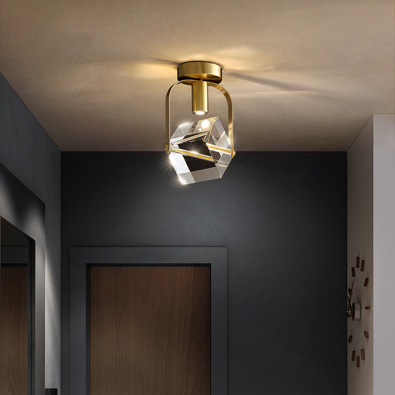 Cube LED Close to Ceiling Lamp Postmodern Crystal Gold Semi Flush Mount Light for Foyer Clearhalo 'Ceiling Lights' 'Close To Ceiling Lights' 'Close to ceiling' 'Semi-flushmount' Lighting' 2336208