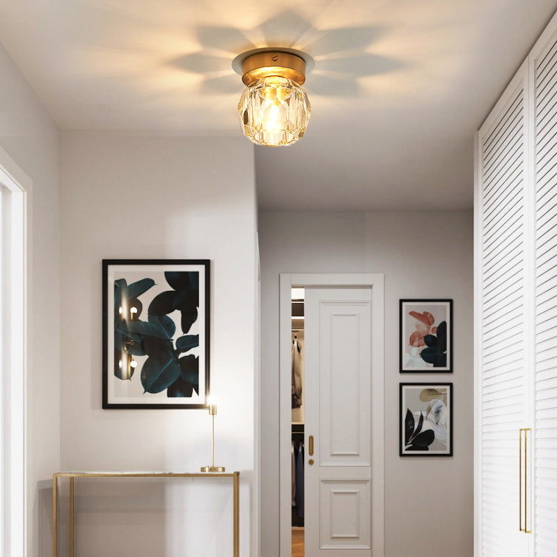 Mini Ball Semi Flush Ceiling Light Simple Faceted-Cut Crystal 1-Bulb Corridor Flush Light in Gold Clearhalo 'Ceiling Lights' 'Close To Ceiling Lights' 'Close to ceiling' 'Semi-flushmount' Lighting' 2336213