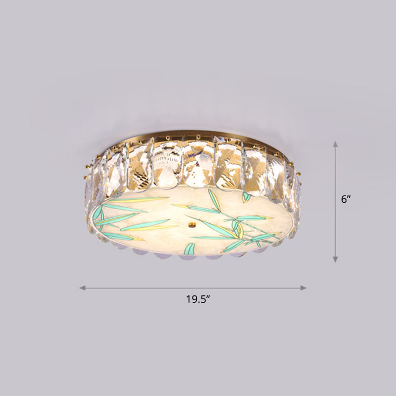 Hand-Paint Drum Shaped Flush Light Novelty Modern Crystal Bedroom LED Ceiling Fixture in Gold Gold Bamboo Clearhalo 'Ceiling Lights' 'Close To Ceiling Lights' 'Close to ceiling' 'Flush mount' Lighting' 2336243