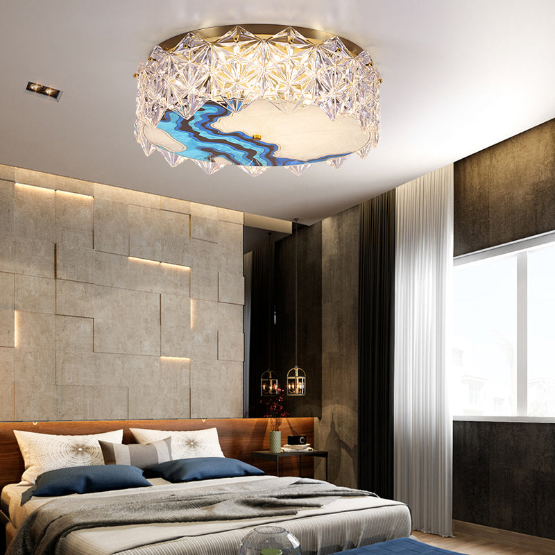Hand-Paint Drum Shaped Flush Light Novelty Modern Crystal Bedroom LED Ceiling Fixture in Gold Clearhalo 'Ceiling Lights' 'Close To Ceiling Lights' 'Close to ceiling' 'Flush mount' Lighting' 2336244