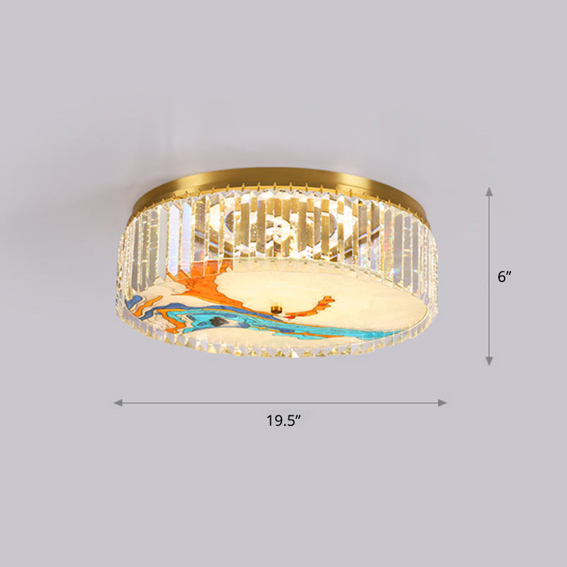 Hand-Paint Drum Shaped Flush Light Novelty Modern Crystal Bedroom LED Ceiling Fixture in Gold Gold River Clearhalo 'Ceiling Lights' 'Close To Ceiling Lights' 'Close to ceiling' 'Flush mount' Lighting' 2336248