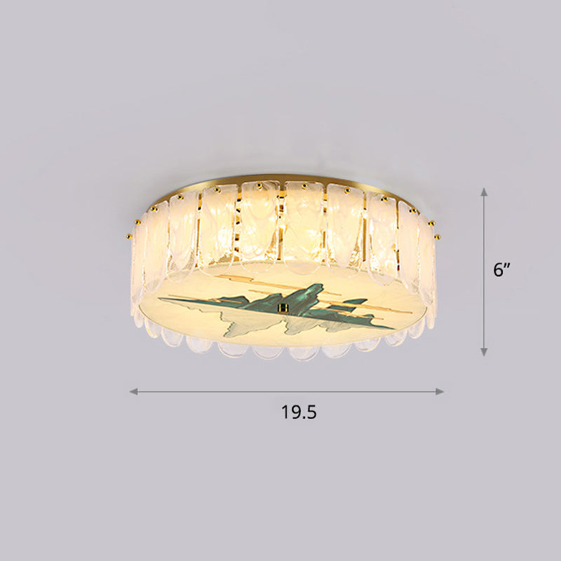 Hand-Paint Drum Shaped Flush Light Novelty Modern Crystal Bedroom LED Ceiling Fixture in Gold Gold Mountain Clearhalo 'Ceiling Lights' 'Close To Ceiling Lights' 'Close to ceiling' 'Flush mount' Lighting' 2336251