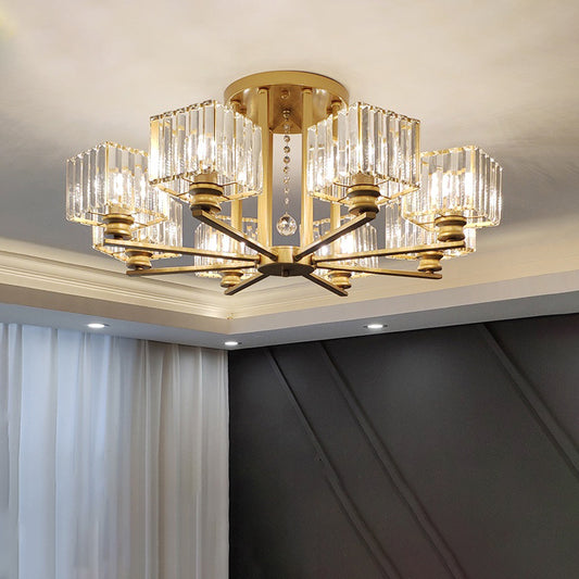 Square Semi Flush Light Fixture Contemporary Prismatic K9 Crystal Living Room Ceiling Lamp Clearhalo 'Ceiling Lights' 'Close To Ceiling Lights' 'Close to ceiling' 'Semi-flushmount' Lighting' 2336256