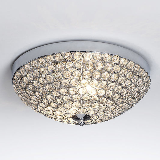 Minimalistic Bowl Ceiling Flush Light Fixture Crystal 1 Bulb Dining Room Flush Mount in Chrome Chrome Clearhalo 'Ceiling Lights' 'Close To Ceiling Lights' 'Close to ceiling' 'Flush mount' Lighting' 2336267