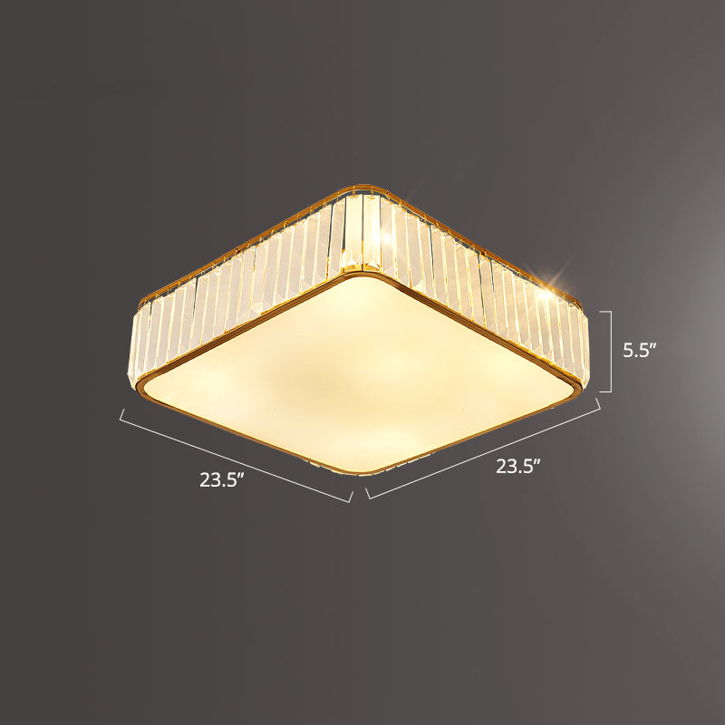 K9 Crystal Square Flush Mount Lighting Fixture Minimalist Ceiling Flush Mount for Bedroom Gold 23.5" Clearhalo 'Ceiling Lights' 'Close To Ceiling Lights' 'Close to ceiling' 'Flush mount' Lighting' 2336300