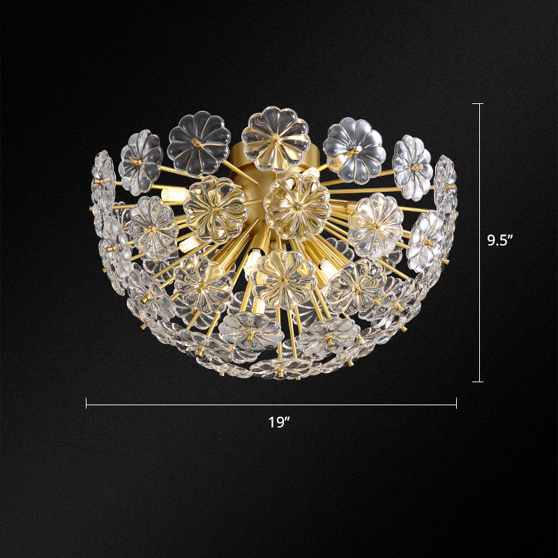 Crystal Flower Semi Mount Lighting Modern Stylish Gold Finish Flush Ceiling Light for Bedroom Gold 19" Clearhalo 'Ceiling Lights' 'Close To Ceiling Lights' 'Close to ceiling' 'Semi-flushmount' Lighting' 2336322