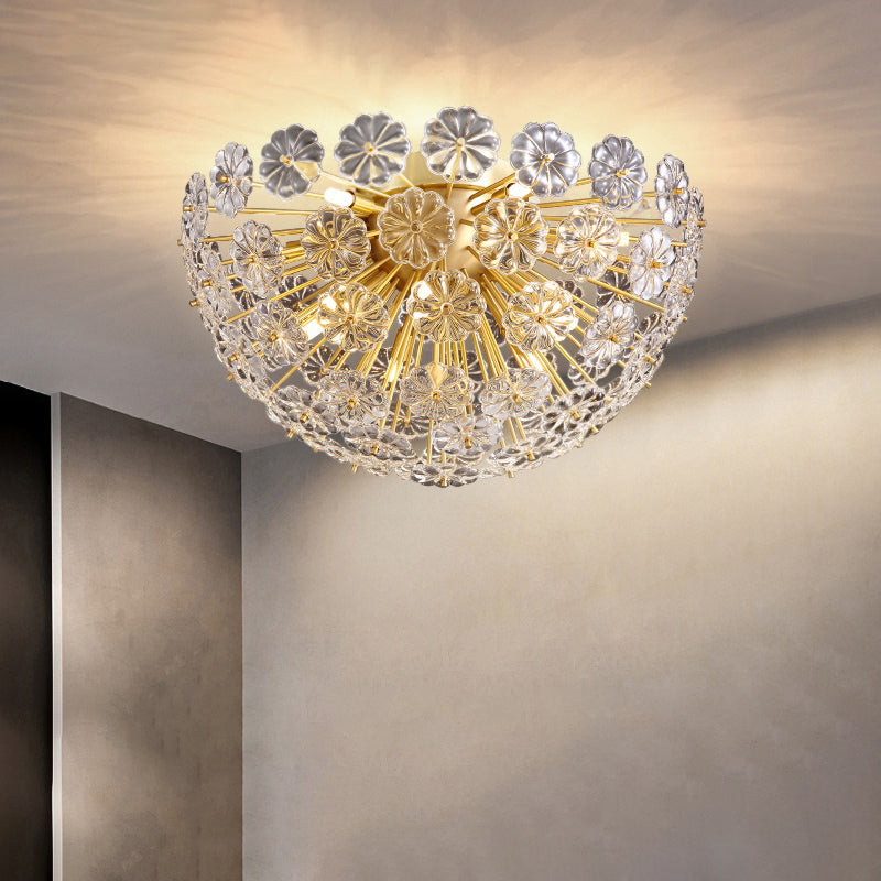 Crystal Flower Semi Mount Lighting Modern Stylish Gold Finish Flush Ceiling Light for Bedroom Clearhalo 'Ceiling Lights' 'Close To Ceiling Lights' 'Close to ceiling' 'Semi-flushmount' Lighting' 2336323