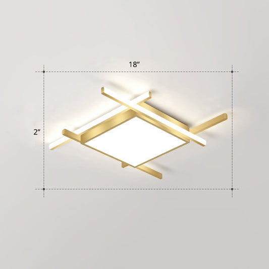 Minimalism Square Flush Mount Ceiling Fixture Metal Bedroom Flushmount Light in Gold Gold 18" White Clearhalo 'Ceiling Lights' 'Close To Ceiling Lights' 'Close to ceiling' 'Flush mount' Lighting' 2336373