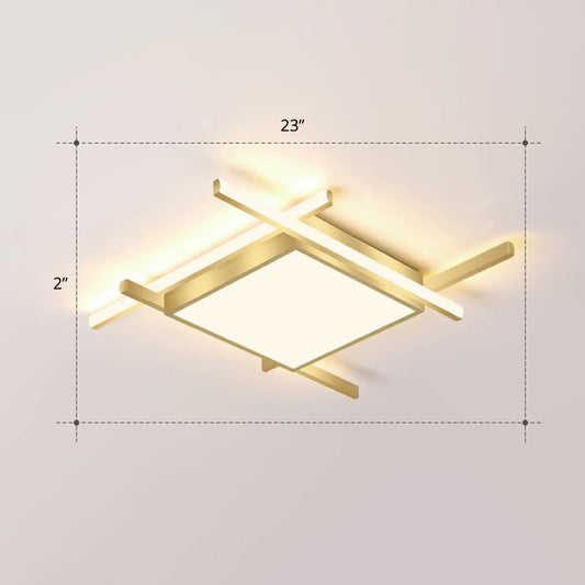 Minimalism Square Flush Mount Ceiling Fixture Metal Bedroom Flushmount Light in Gold Gold 23" Warm Clearhalo 'Ceiling Lights' 'Close To Ceiling Lights' 'Close to ceiling' 'Flush mount' Lighting' 2336382