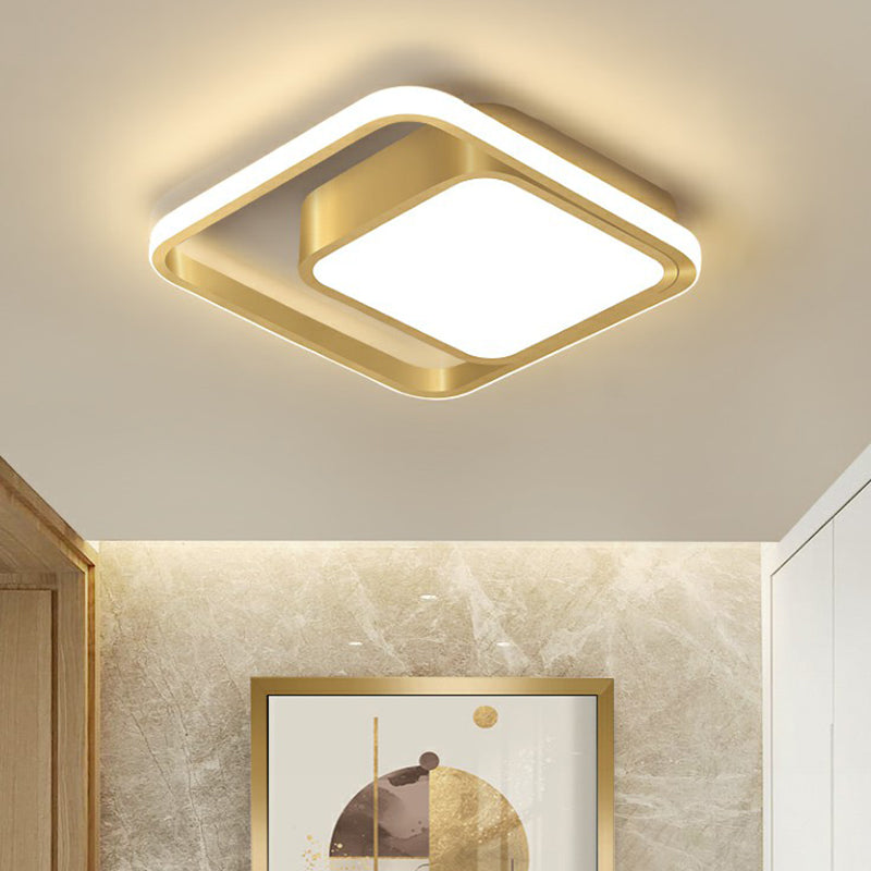 Square Hallway Flush Mounted Lamp Acrylic Minimalist LED Ceiling Light Fixture in Gold Clearhalo 'Ceiling Lights' 'Close To Ceiling Lights' 'Close to ceiling' 'Flush mount' Lighting' 2336383