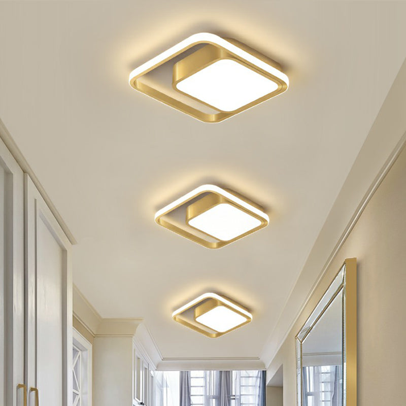 Square Hallway Flush Mounted Lamp Acrylic Minimalist LED Ceiling Light Fixture in Gold Clearhalo 'Ceiling Lights' 'Close To Ceiling Lights' 'Close to ceiling' 'Flush mount' Lighting' 2336389