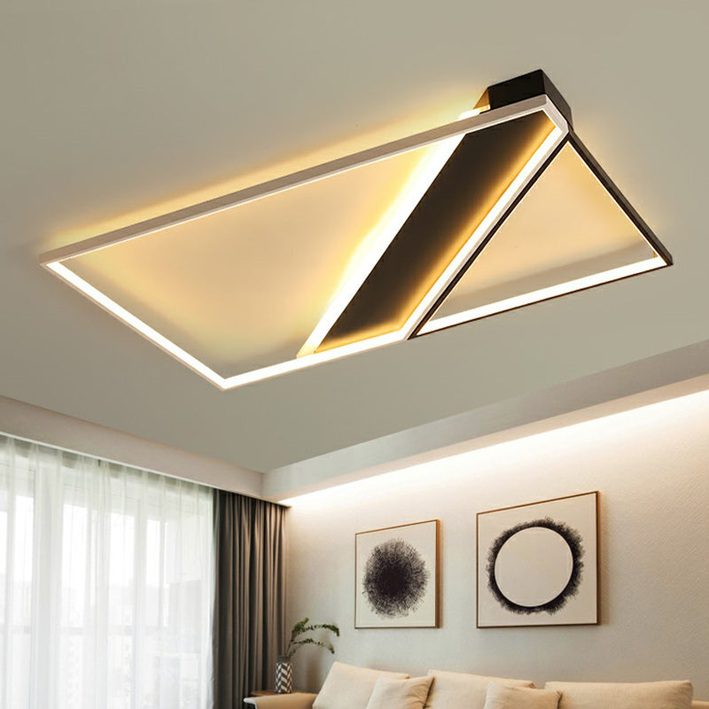 Rectangle Lounge LED Ceiling Light Acrylic Modernism Flush Mount Light in Black and White Clearhalo 'Ceiling Lights' 'Close To Ceiling Lights' 'Close to ceiling' 'Flush mount' Lighting' 2336391