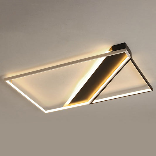 Rectangle Lounge LED Ceiling Light Acrylic Modernism Flush Mount Light in Black and White Black 41" Third Gear Clearhalo 'Ceiling Lights' 'Close To Ceiling Lights' 'Close to ceiling' 'Flush mount' Lighting' 2336392