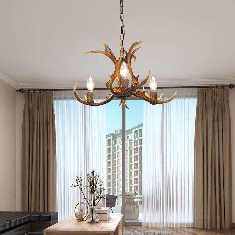 Traditional Candelabra Hanging Pendant 3/5/6 Lights Resin Ceiling Chandelier in Khaki for Living Room 3 Khaki Clearhalo 'Ceiling Lights' 'Chandeliers' Lighting' options 233640_01b07990-394a-4927-9e9a-7ccde7dd642a