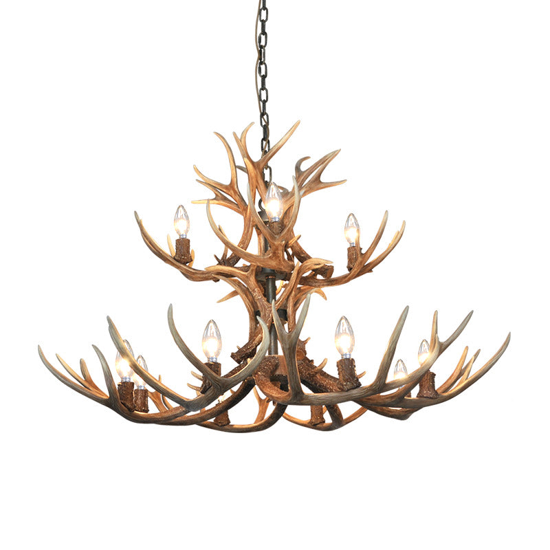 Traditional Candelabra Hanging Pendant 3/5/6 Lights Resin Ceiling Chandelier in Khaki for Living Room Clearhalo 'Ceiling Lights' 'Chandeliers' Lighting' options 233657