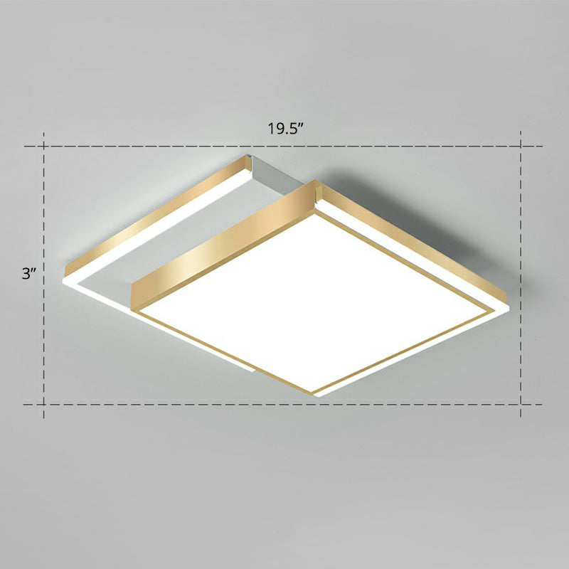 Rectangle Shaped Acrylic LED Ceiling Flush Minimalistic Gold Flush Mounted Light for Living Room Gold 19.5" White Clearhalo 'Ceiling Lights' 'Close To Ceiling Lights' 'Close to ceiling' 'Flush mount' Lighting' 2336606