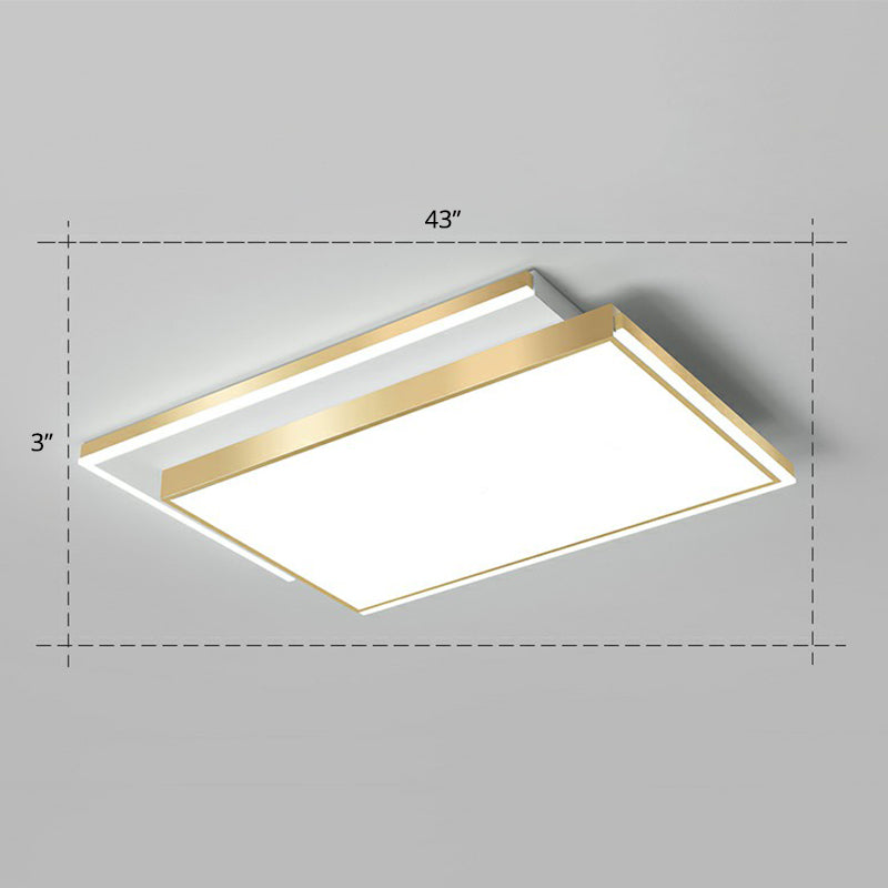 Rectangle Shaped Acrylic LED Ceiling Flush Minimalistic Gold Flush Mounted Light for Living Room Gold 43" White Clearhalo 'Ceiling Lights' 'Close To Ceiling Lights' 'Close to ceiling' 'Flush mount' Lighting' 2336612