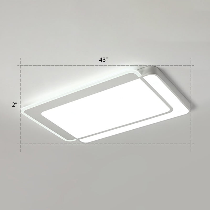 White Rectangular Flush Mount Led Light Minimalism Metal Ceiling Light with Acrylic Diffuser White 43" White Clearhalo 'Ceiling Lights' 'Close To Ceiling Lights' 'Close to ceiling' 'Flush mount' Lighting' 2336614