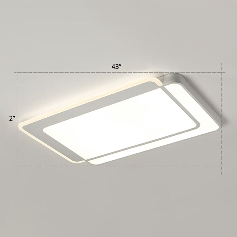 White Rectangular Flush Mount Led Light Minimalism Metal Ceiling Light with Acrylic Diffuser White 43" Remote Control Stepless Dimming Clearhalo 'Ceiling Lights' 'Close To Ceiling Lights' 'Close to ceiling' 'Flush mount' Lighting' 2336616