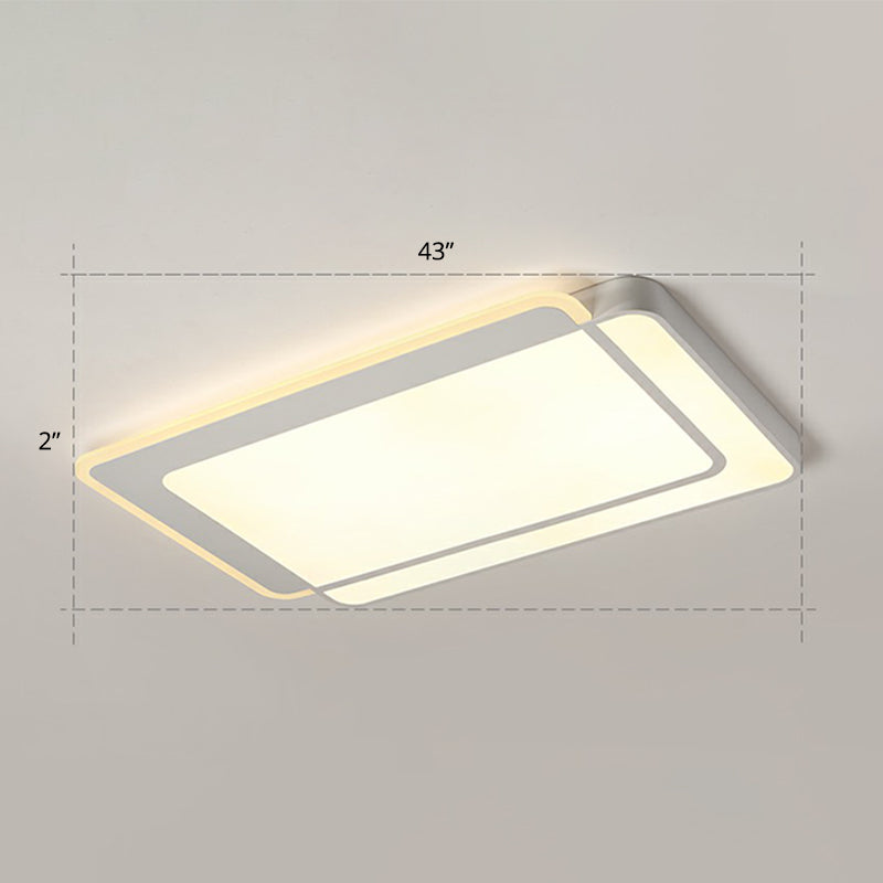 White Rectangular Flush Mount Led Light Minimalism Metal Ceiling Light with Acrylic Diffuser White 43" Warm Clearhalo 'Ceiling Lights' 'Close To Ceiling Lights' 'Close to ceiling' 'Flush mount' Lighting' 2336618