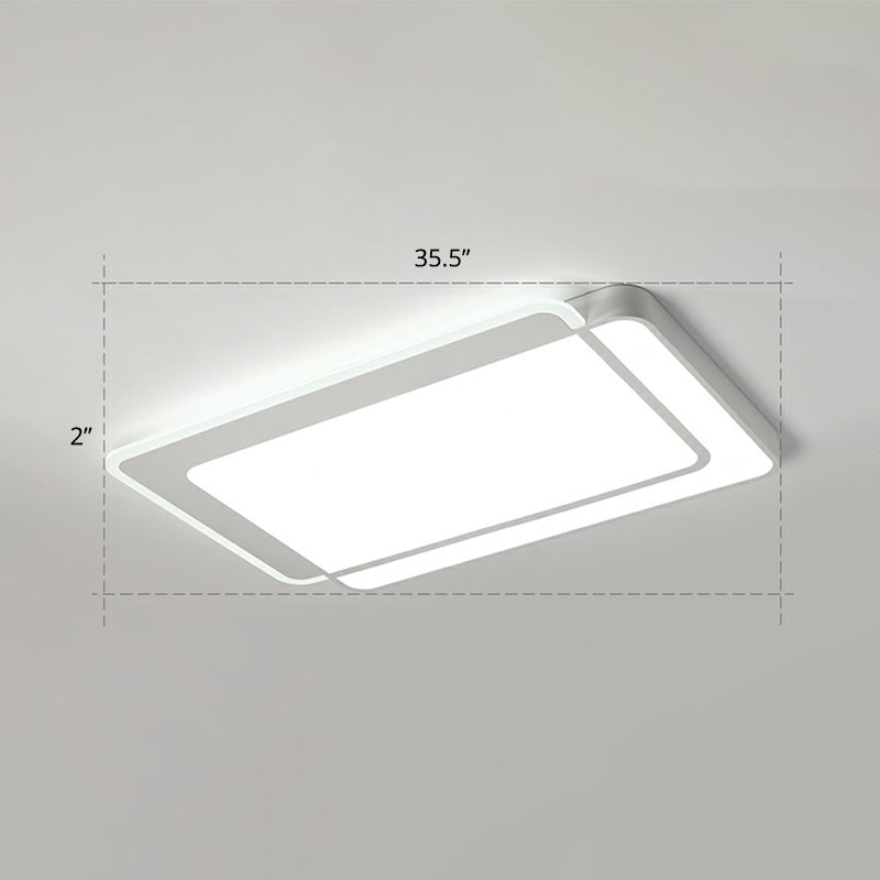 White Rectangular Flush Mount Led Light Minimalism Metal Ceiling Light with Acrylic Diffuser White 35.5" White Clearhalo 'Ceiling Lights' 'Close To Ceiling Lights' 'Close to ceiling' 'Flush mount' Lighting' 2336620