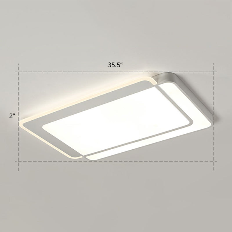 White Rectangular Flush Mount Led Light Minimalism Metal Ceiling Light with Acrylic Diffuser White 35.5" Remote Control Stepless Dimming Clearhalo 'Ceiling Lights' 'Close To Ceiling Lights' 'Close to ceiling' 'Flush mount' Lighting' 2336621