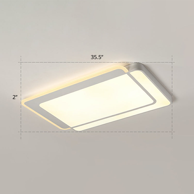 White Rectangular Flush Mount Led Light Minimalism Metal Ceiling Light with Acrylic Diffuser White 35.5" Warm Clearhalo 'Ceiling Lights' 'Close To Ceiling Lights' 'Close to ceiling' 'Flush mount' Lighting' 2336623