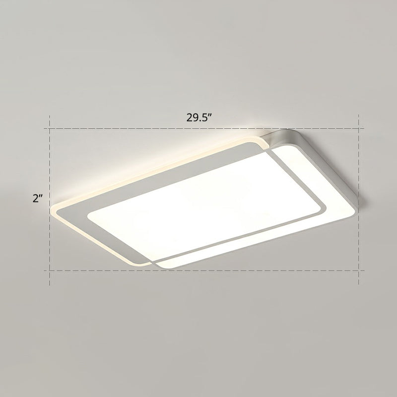 White Rectangular Flush Mount Led Light Minimalism Metal Ceiling Light with Acrylic Diffuser White 29.5" Remote Control Stepless Dimming Clearhalo 'Ceiling Lights' 'Close To Ceiling Lights' 'Close to ceiling' 'Flush mount' Lighting' 2336625