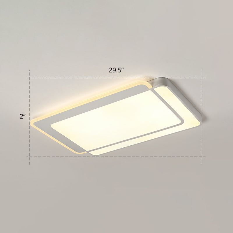 White Rectangular Flush Mount Led Light Minimalism Metal Ceiling Light with Acrylic Diffuser White 29.5" Warm Clearhalo 'Ceiling Lights' 'Close To Ceiling Lights' 'Close to ceiling' 'Flush mount' Lighting' 2336626