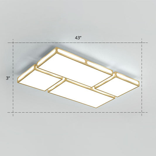 Gold Checked LED Flushmount Lighting Simplicity Acrylic Ceiling Flush Light for Living Room Gold 43" White Clearhalo 'Ceiling Lights' 'Close To Ceiling Lights' 'Close to ceiling' 'Flush mount' Lighting' 2336634