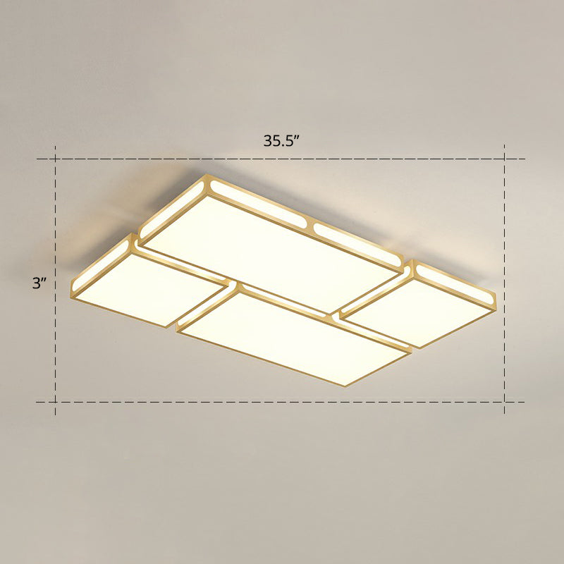 Gold Checked LED Flushmount Lighting Simplicity Acrylic Ceiling Flush Light for Living Room Gold 35.5" Remote Control Stepless Dimming Clearhalo 'Ceiling Lights' 'Close To Ceiling Lights' 'Close to ceiling' 'Flush mount' Lighting' 2336642