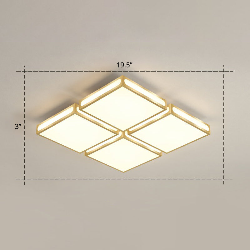 Gold Checked LED Flushmount Lighting Simplicity Acrylic Ceiling Flush Light for Living Room Gold 19.5" Remote Control Stepless Dimming Clearhalo 'Ceiling Lights' 'Close To Ceiling Lights' 'Close to ceiling' 'Flush mount' Lighting' 2336645