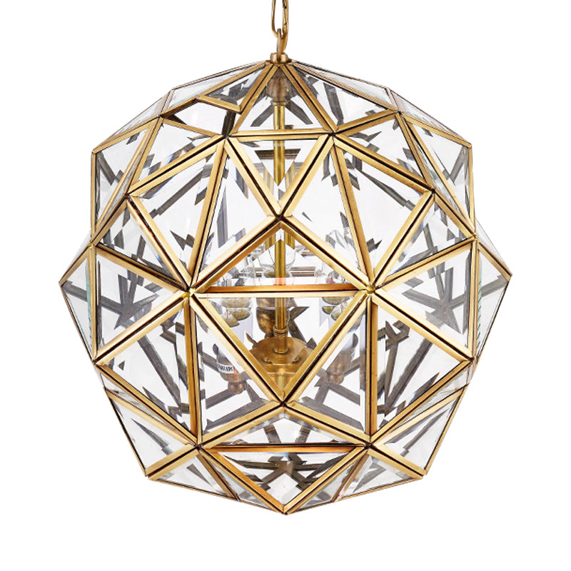 Geometric Ceiling Chandelier Modernism Clear Glass 3 Heads Hanging Light Fixture for Living Room Clearhalo 'Ceiling Lights' 'Chandeliers' 'Glass shade' 'Glass' Lighting' 233666