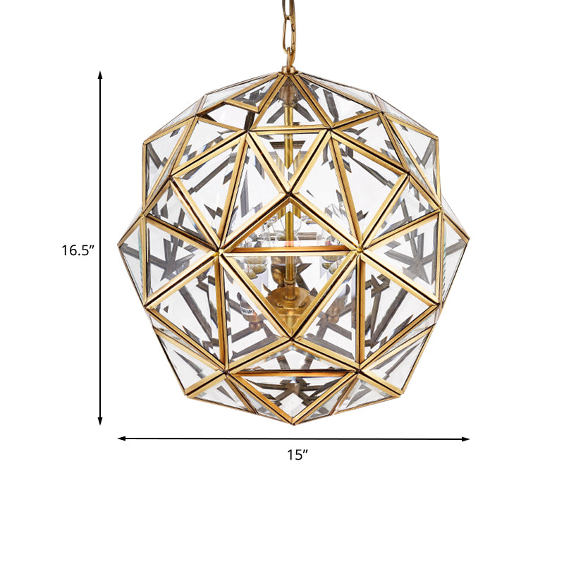 Geometric Ceiling Chandelier Modernism Clear Glass 3 Heads Hanging Light Fixture for Living Room Clearhalo 'Ceiling Lights' 'Chandeliers' 'Glass shade' 'Glass' Lighting' 233667