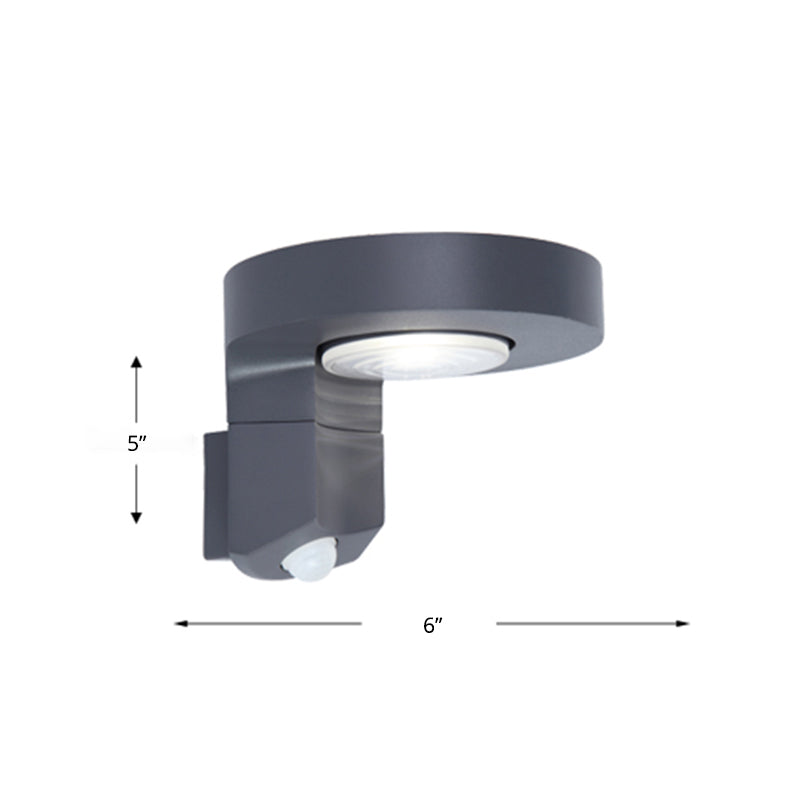 Round LED Solar Wall Sconce Lighting Modern Metal Courtyard Wall Light Fixture in Black Clearhalo 'Wall Lamps & Sconces' 'Wall Lights' Lighting' 2336743