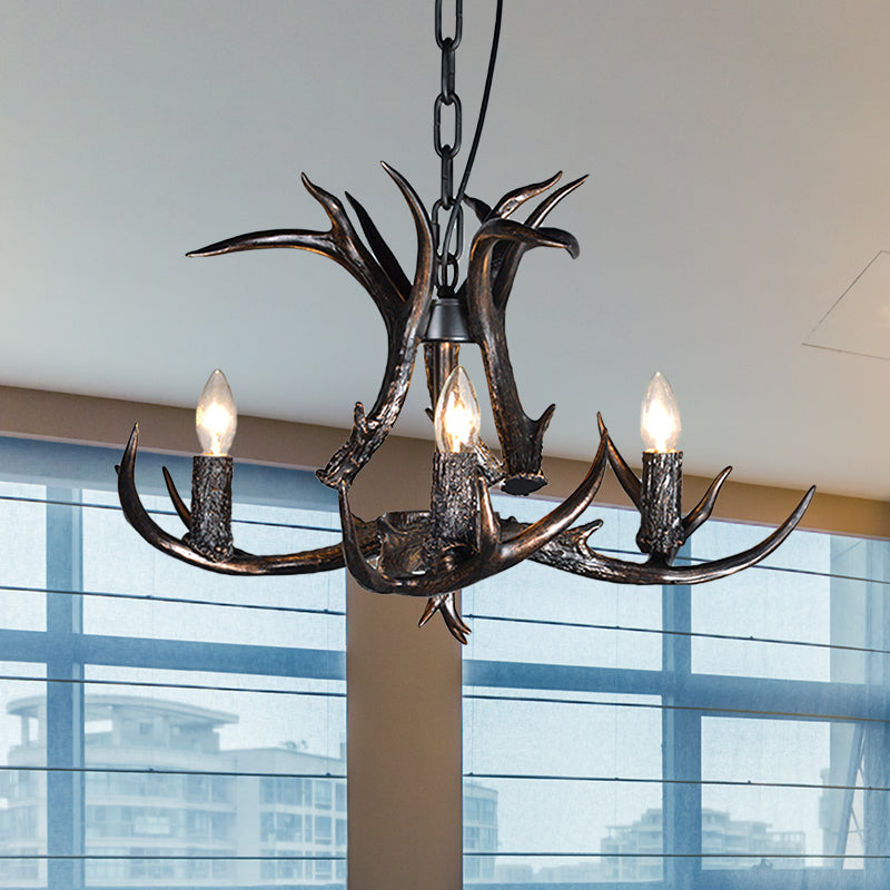 3/5/6 Heads Resin Chandelier Vintage Style Black Candelabra Living Room Pendant Light with Adjustable Chain Clearhalo 'Ceiling Lights' 'Chandeliers' Lighting' options 233680