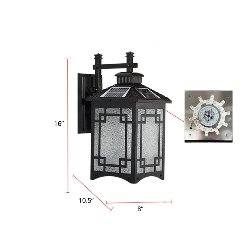 Black Rectangular Solar Wall Lamp Fixture Retro Metal Courtyard LED Wall Light Sconce Black 8" Solar Clearhalo 'Wall Lamps & Sconces' 'Wall Lights' Lighting' 2336831