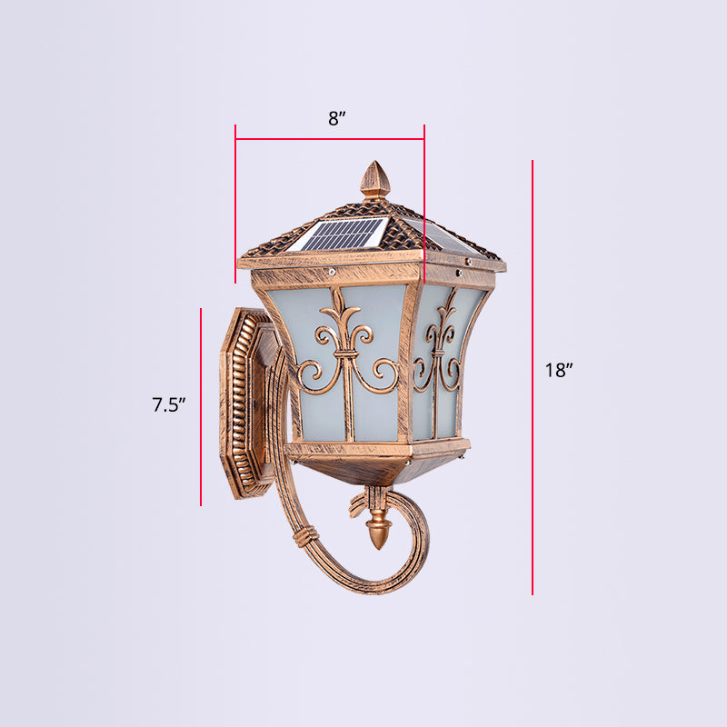 Frosted White Glass Brass Wall Sconce Light Tapered Traditional Wall Light with Scrolls Brass Solar Clearhalo 'Wall Lamps & Sconces' 'Wall Lights' Lighting' 2336856