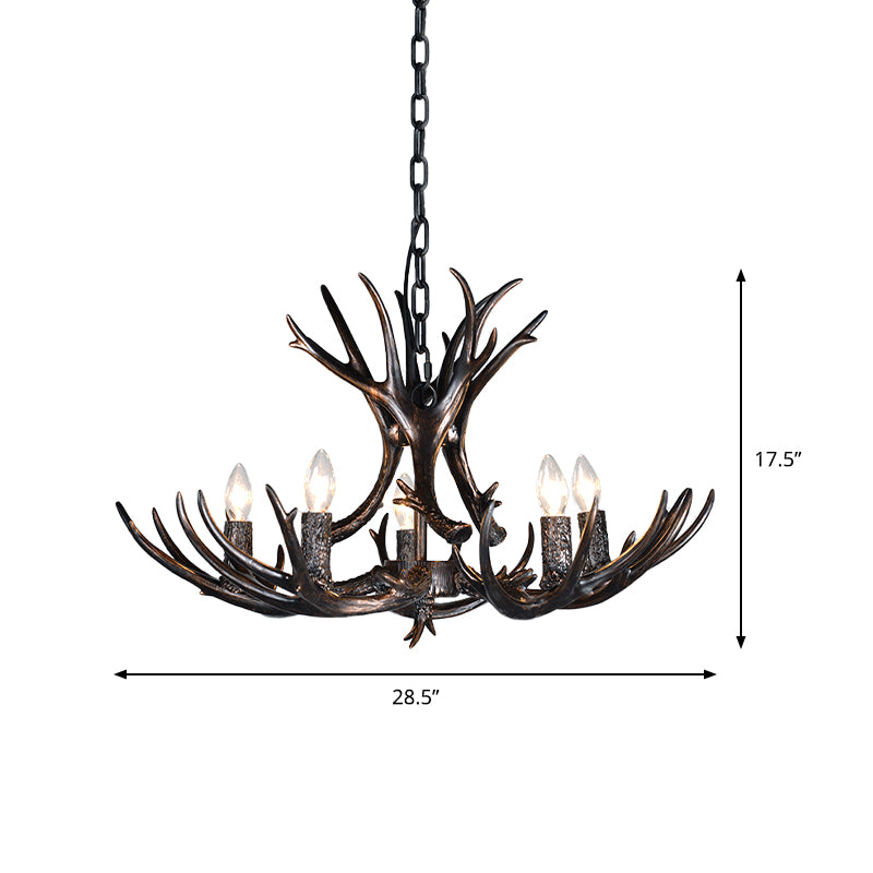 3/5/6 Heads Resin Chandelier Vintage Style Black Candelabra Living Room Pendant Light with Adjustable Chain Clearhalo 'Ceiling Lights' 'Chandeliers' Lighting' options 233686