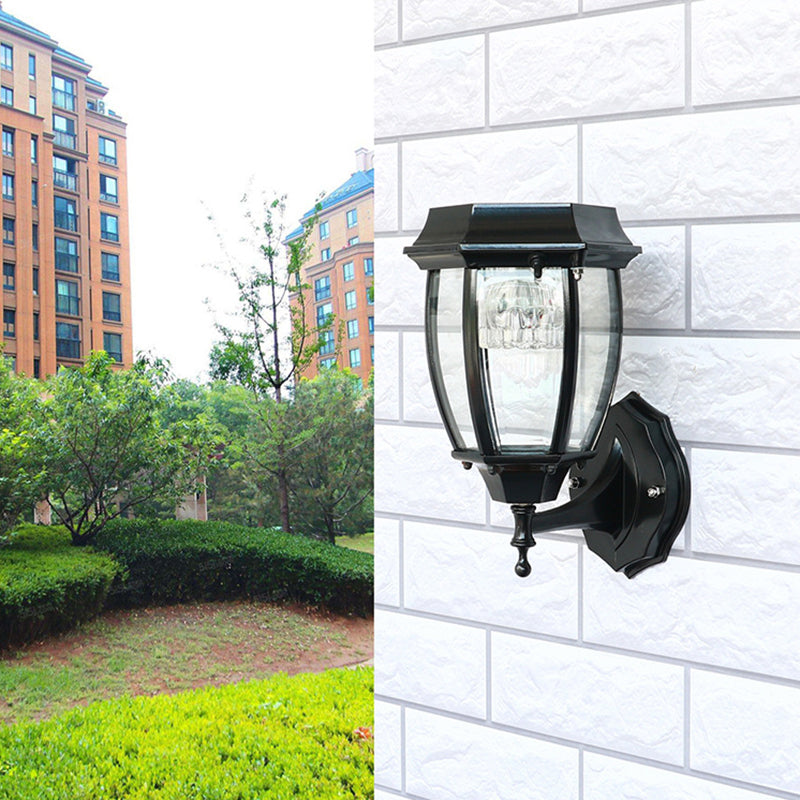 Solar LED Wall Lamp Traditional Transparent Glass Bell Sconce Lighting for Courtyard Black 7.5" Solar Clearhalo 'Wall Lamps & Sconces' 'Wall Lights' Lighting' 2336862