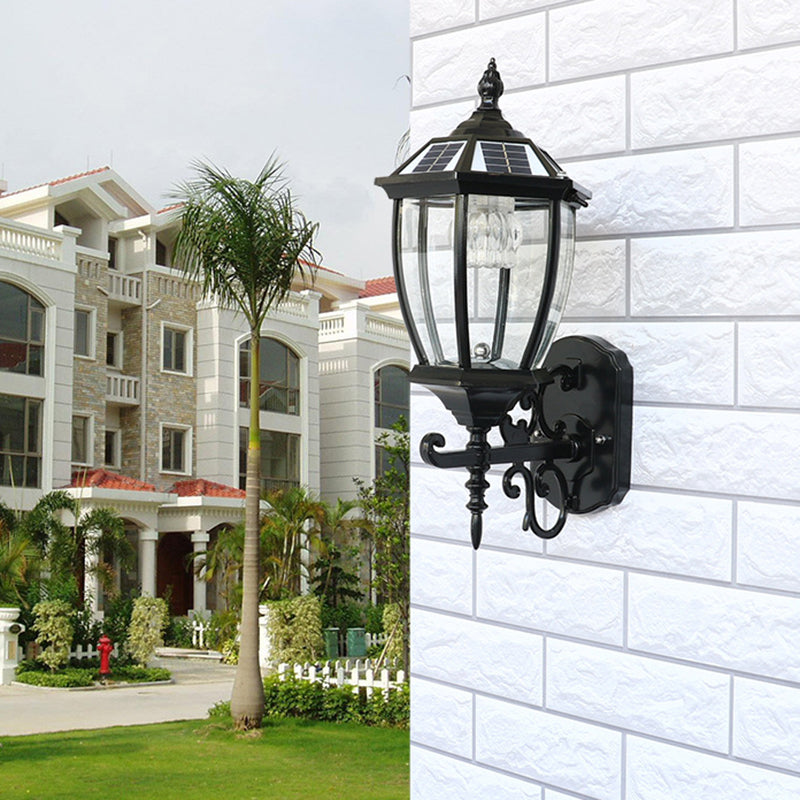 Solar LED Wall Lamp Traditional Transparent Glass Bell Sconce Lighting for Courtyard Clearhalo 'Wall Lamps & Sconces' 'Wall Lights' Lighting' 2336866