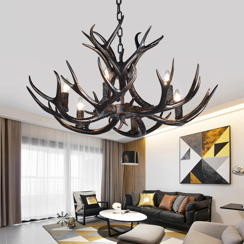 3/5/6 Heads Resin Chandelier Vintage Style Black Candelabra Living Room Pendant Light with Adjustable Chain Clearhalo 'Ceiling Lights' 'Chandeliers' Lighting' options 233687