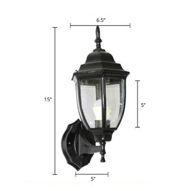 Bell Garden Wall Lighting Ideas Vintage Aluminum 1-Light Wall Mount Lamp with Glass Shade Black 6.5" Clear Glass Clearhalo 'Wall Lamps & Sconces' 'Wall Lights' Lighting' 2336874