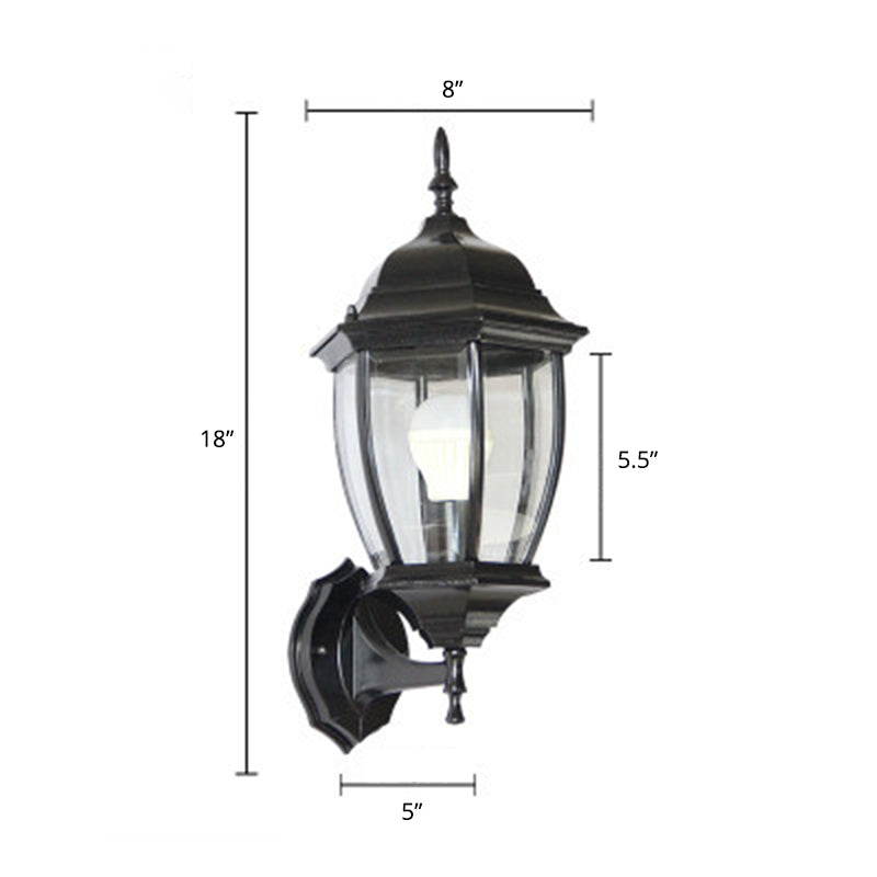 Bell Garden Wall Lighting Ideas Vintage Aluminum 1-Light Wall Mount Lamp with Glass Shade Black 8" Clear Glass Clearhalo 'Wall Lamps & Sconces' 'Wall Lights' Lighting' 2336877