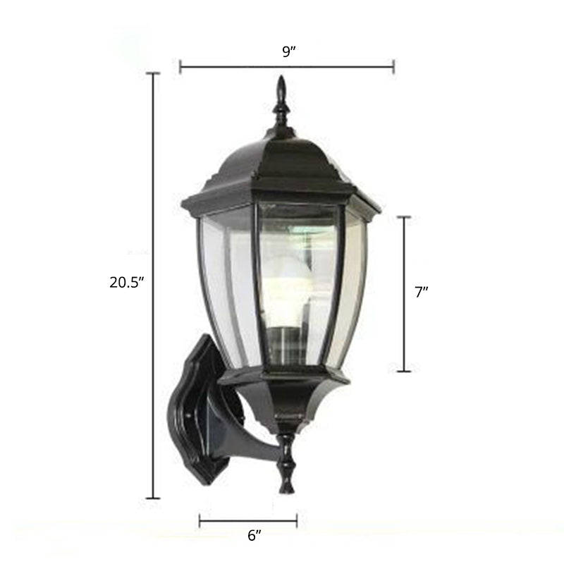 Bell Garden Wall Lighting Ideas Vintage Aluminum 1-Light Wall Mount Lamp with Glass Shade Black 9" Clear Glass Clearhalo 'Wall Lamps & Sconces' 'Wall Lights' Lighting' 2336878